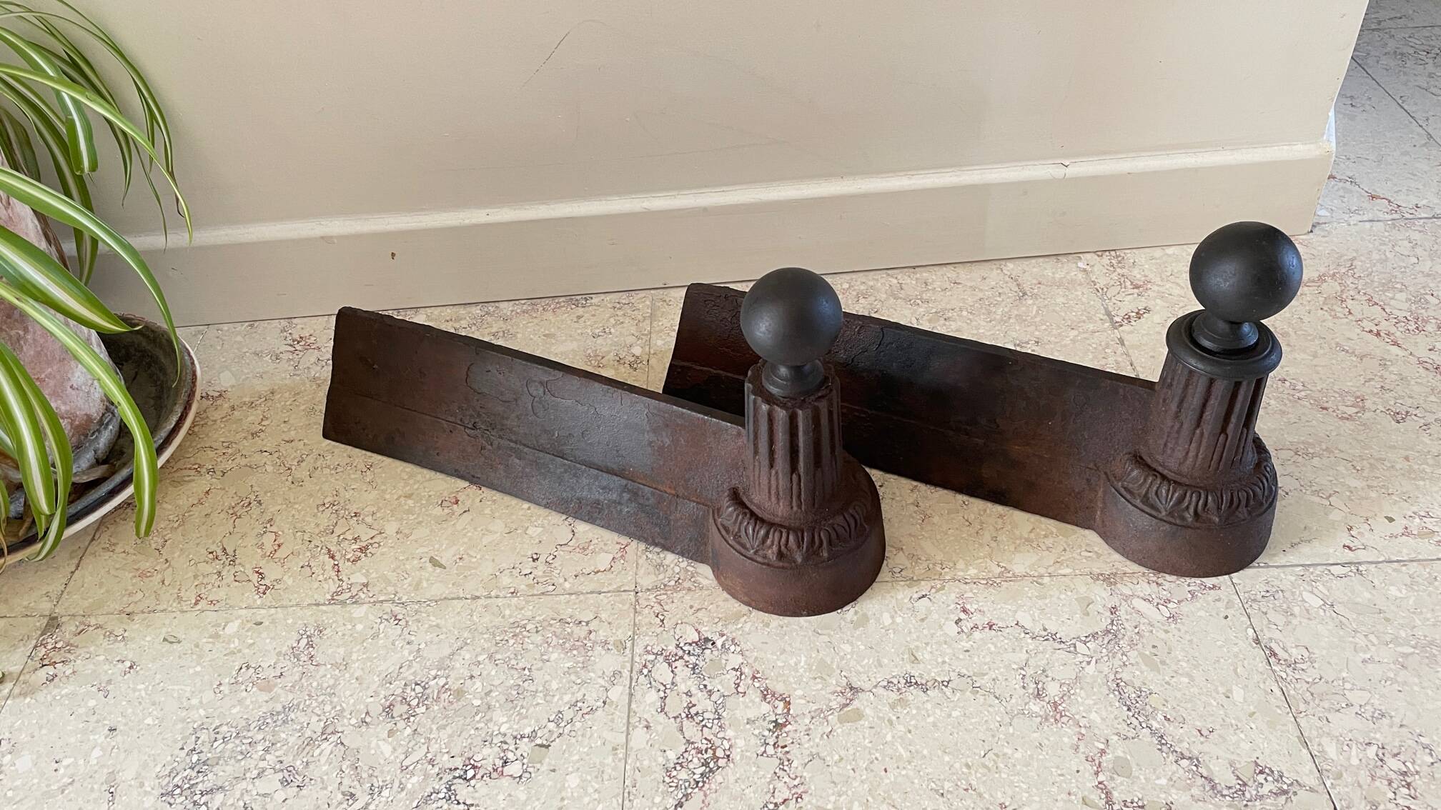Pair of old vintage steel andirons