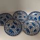 Set of 5 Japanese porcelain plates, antique blue and white, floral phoenix, Dai Nippon.