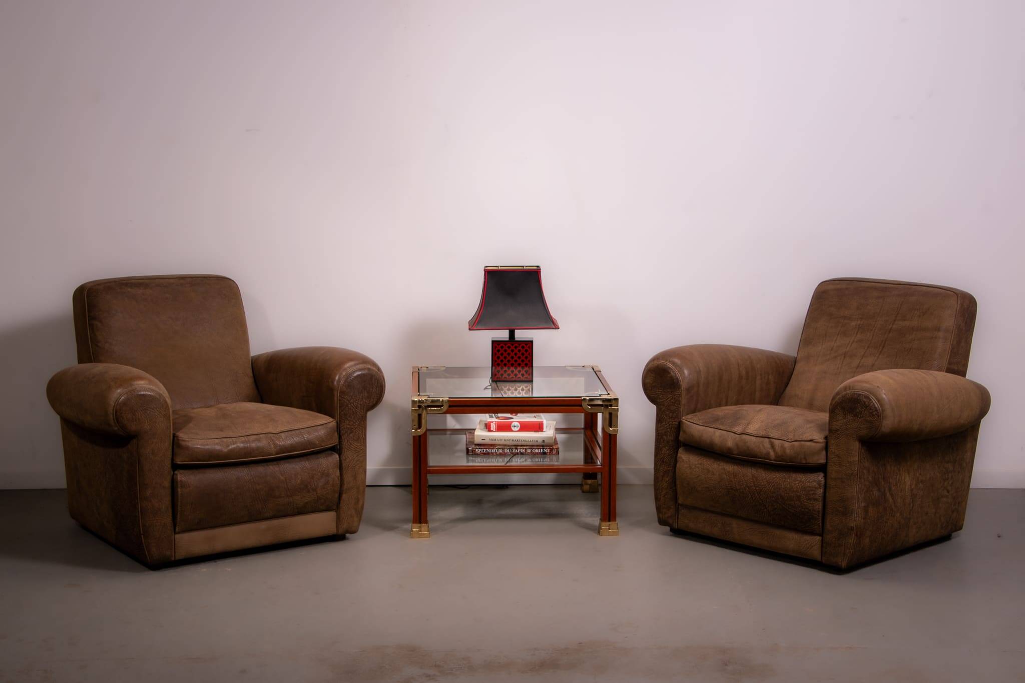 Mickey armchairs by Baxter Italy in Nabuk camel leather, circa 1998