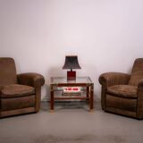 Mickey armchairs by Baxter Italy in Nabuk camel leather, circa 1998