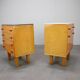 1960s František Mezulaník Mid-Century Maple Nightstands with Black and White Glass