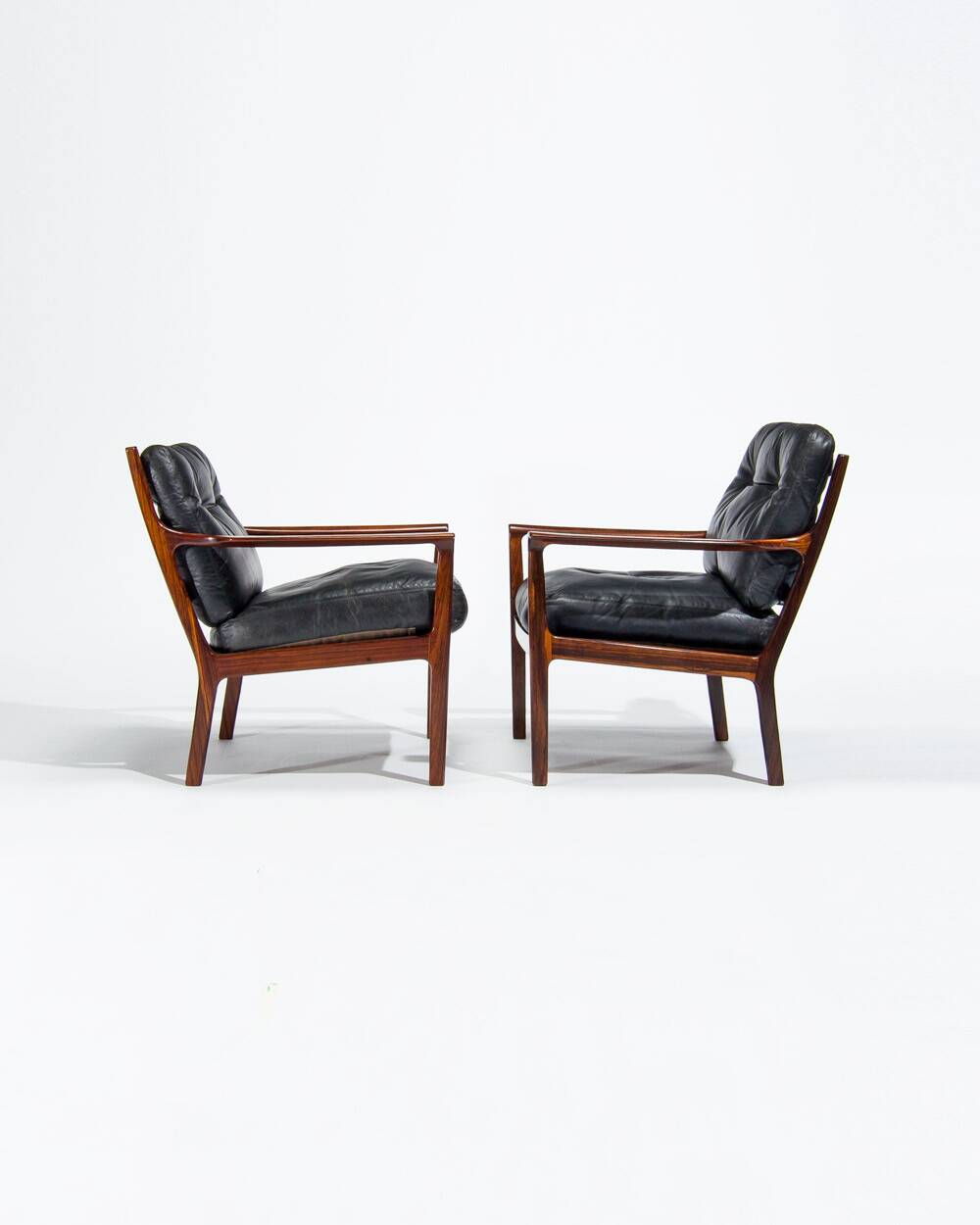 Mid Century Rosewood Armchairs in Leather, Danish Design 1950s