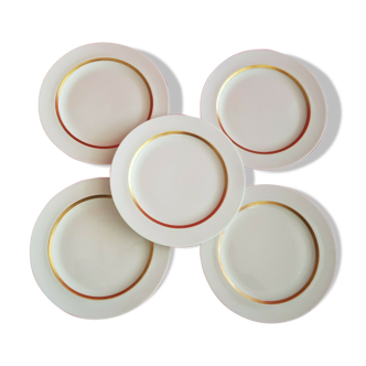Set of 5 porcelain plates liseret or A. Vignaud Limoges