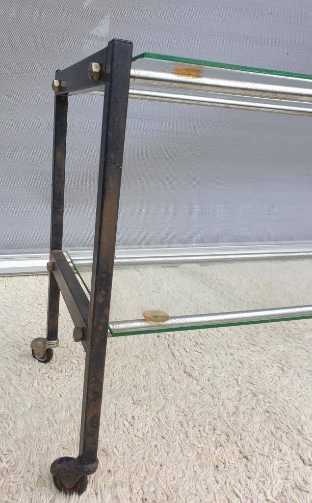 Vintage 1960s metal and glass rolling table