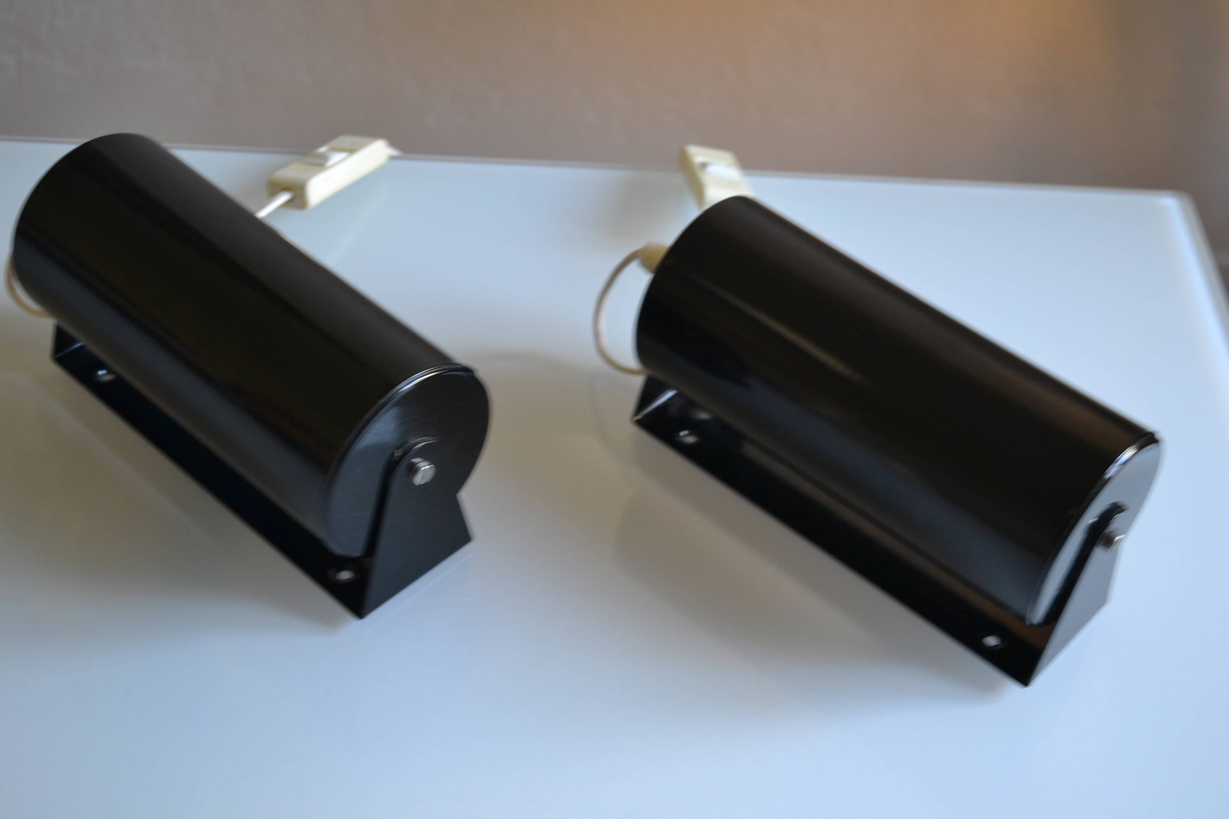 Pair of vintage Ikea 1980s Typ V 413 black wall lamps