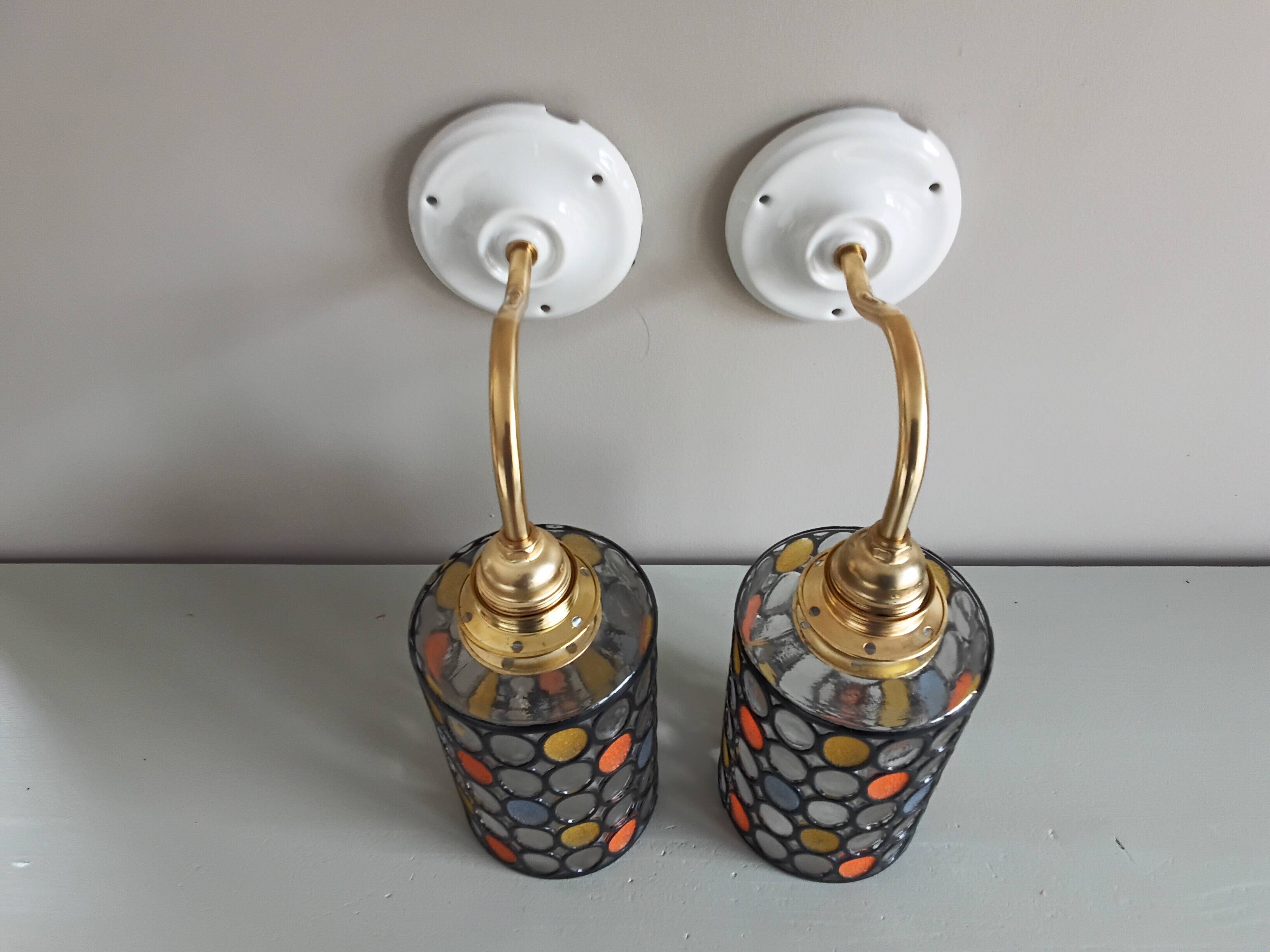 Paire d'appliques murales vintage globes à facettes