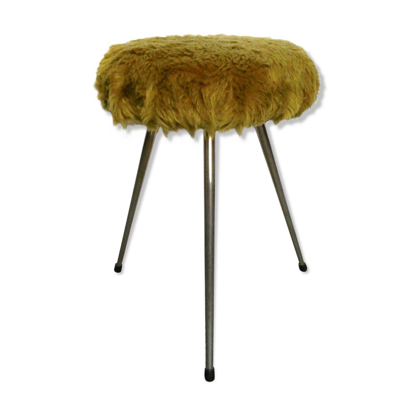 Tabouret tripode avec assise moumoute des années 60