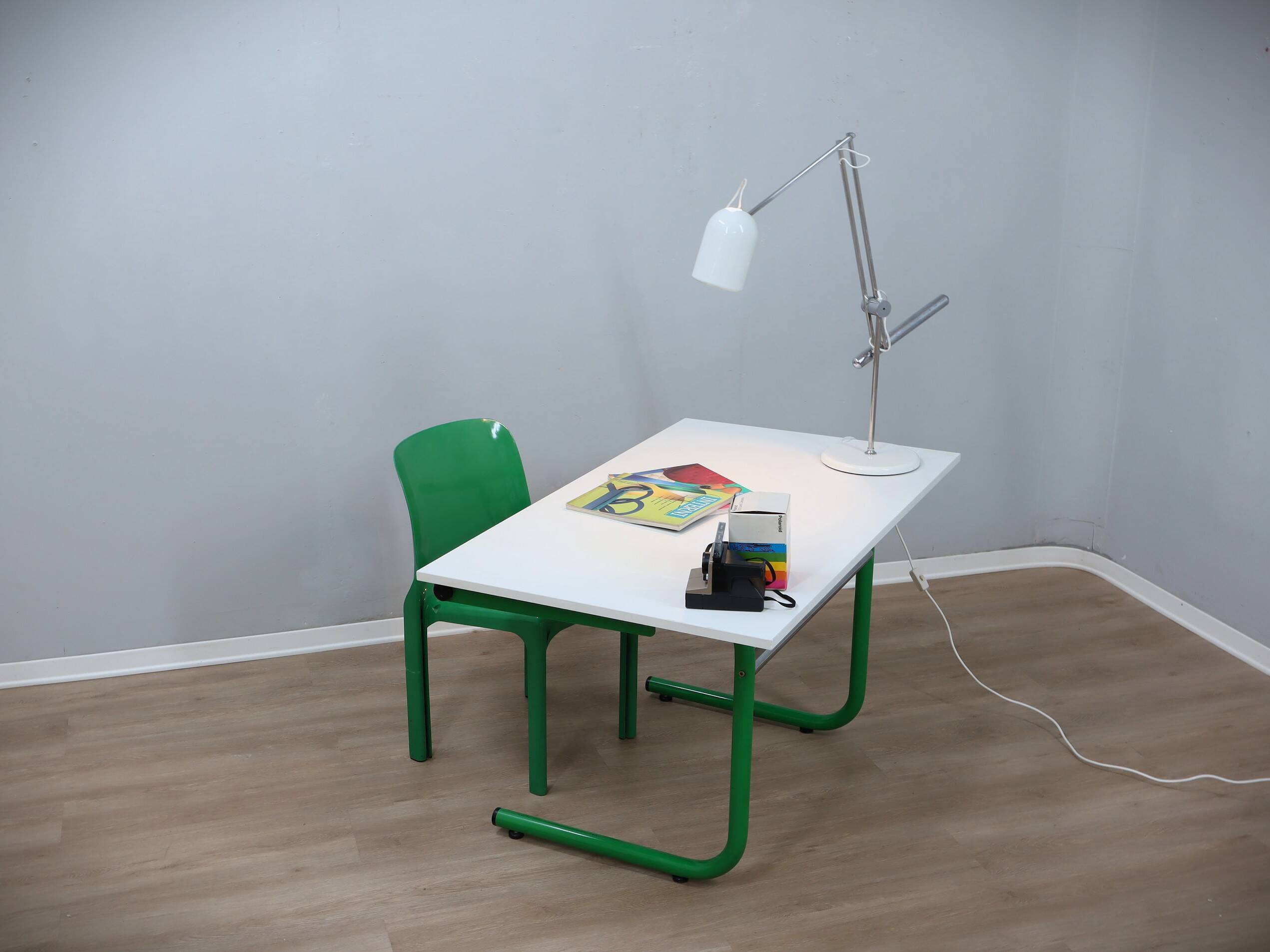 1960s Bieffeplast vintage green metal frame desk