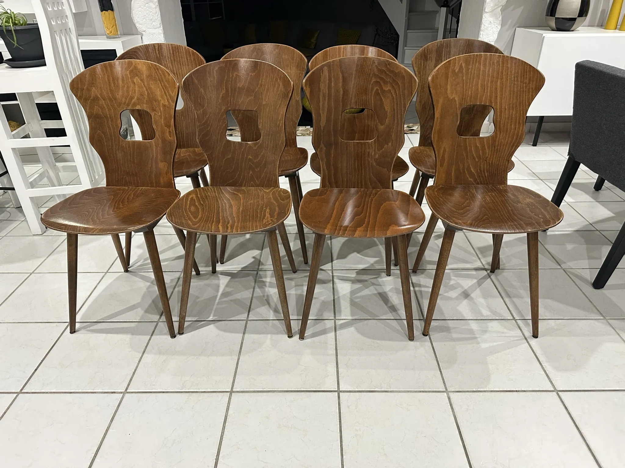 Set of 8 vintage Baumann bistro chairs from the 1970s.