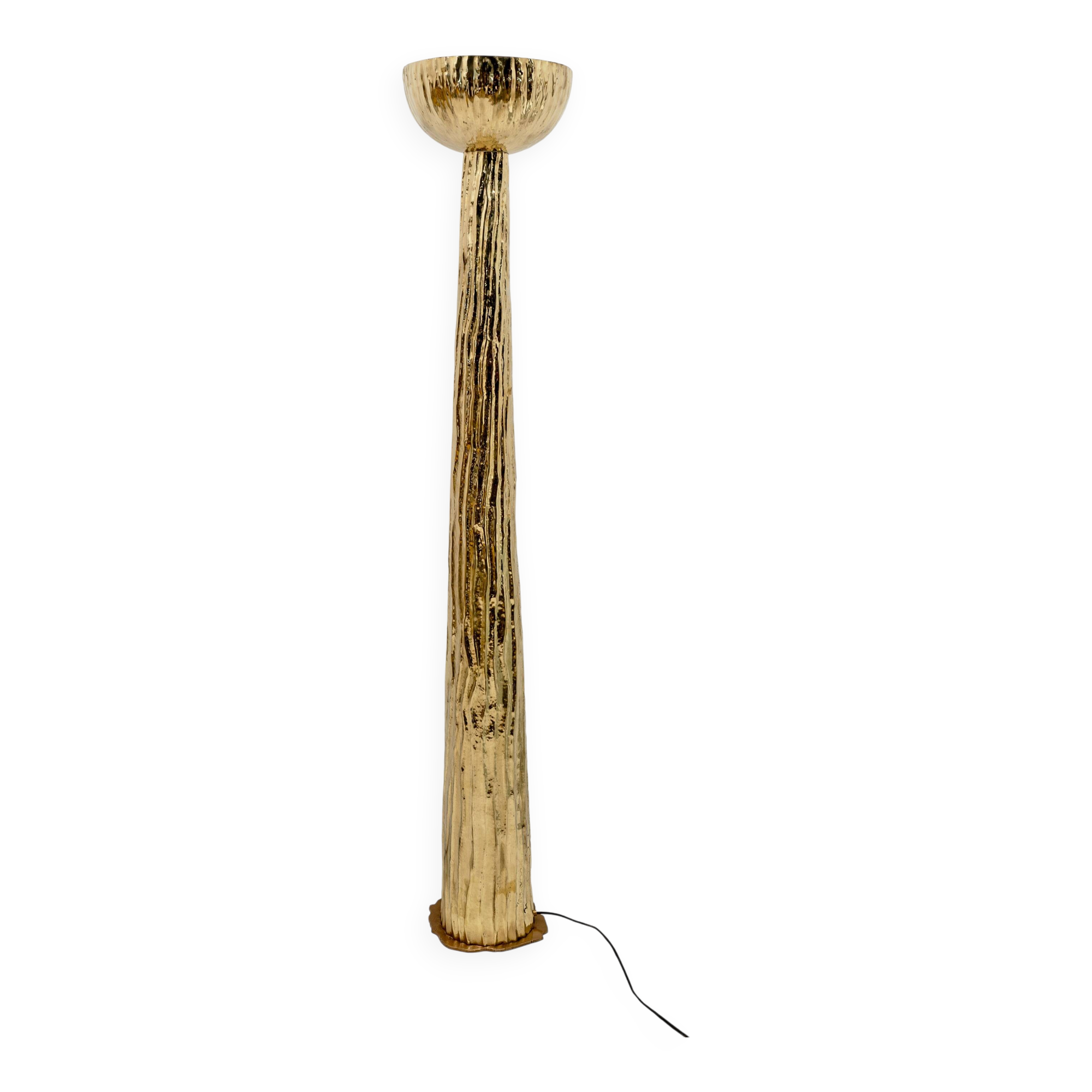 Hammered Brass Floor Lamp Torchère Style, Italy
