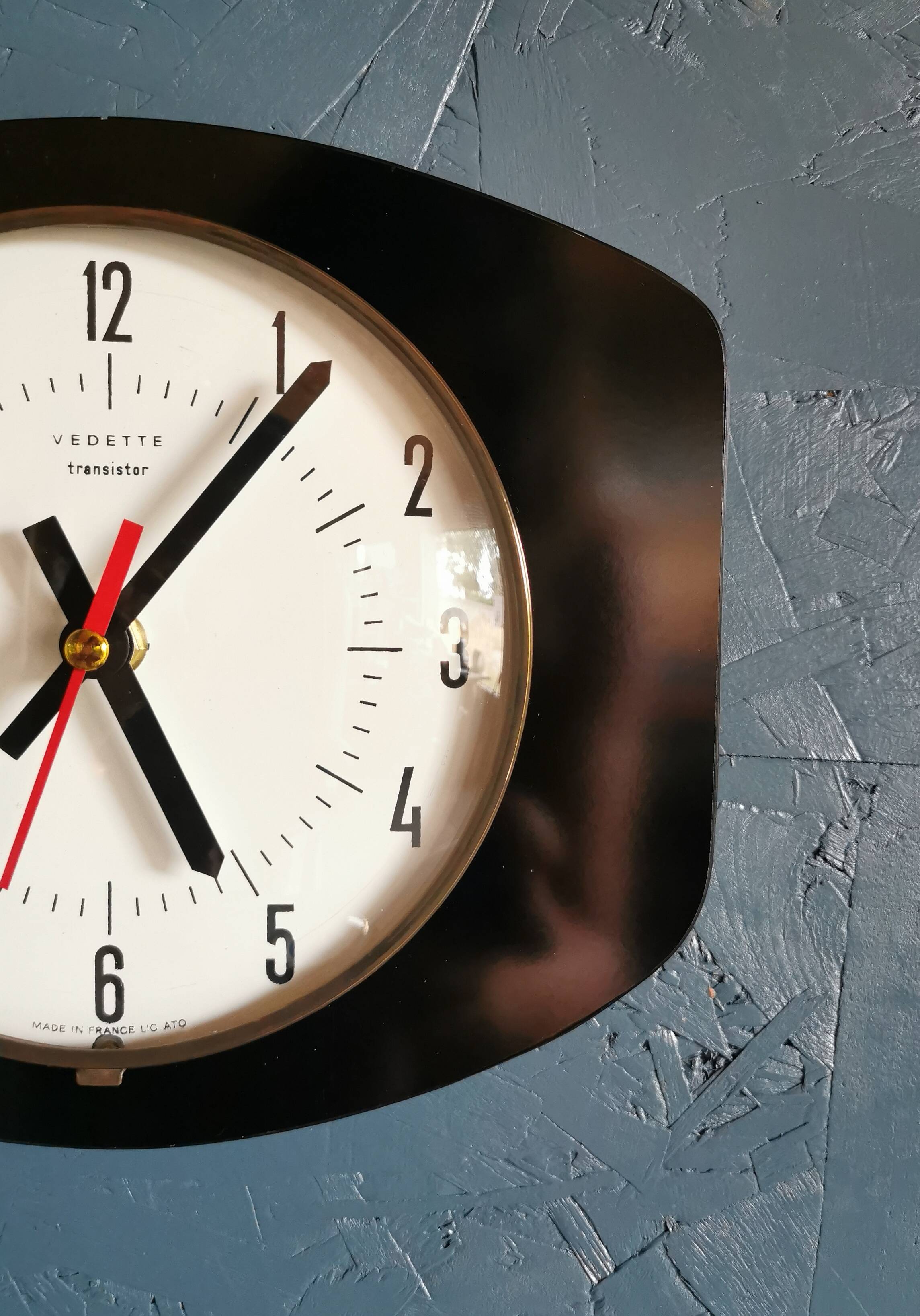 Vintage formica clock rectangular silent wall clock "Black star"