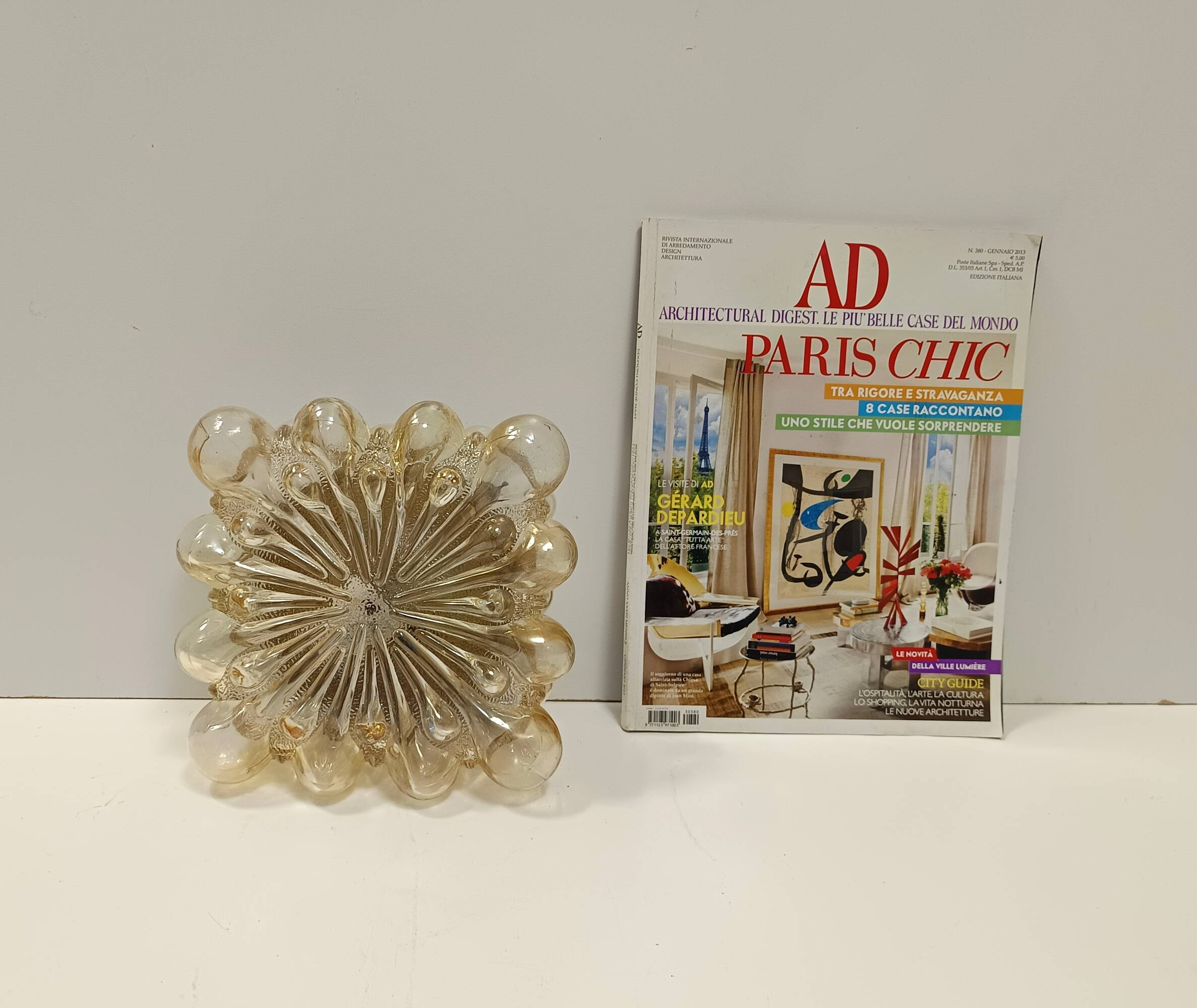 Broche Vintage Métal Doré Et Verre Ambré - Années 70 - Occasion Avec Micro-oxydation - Bijou Rétro