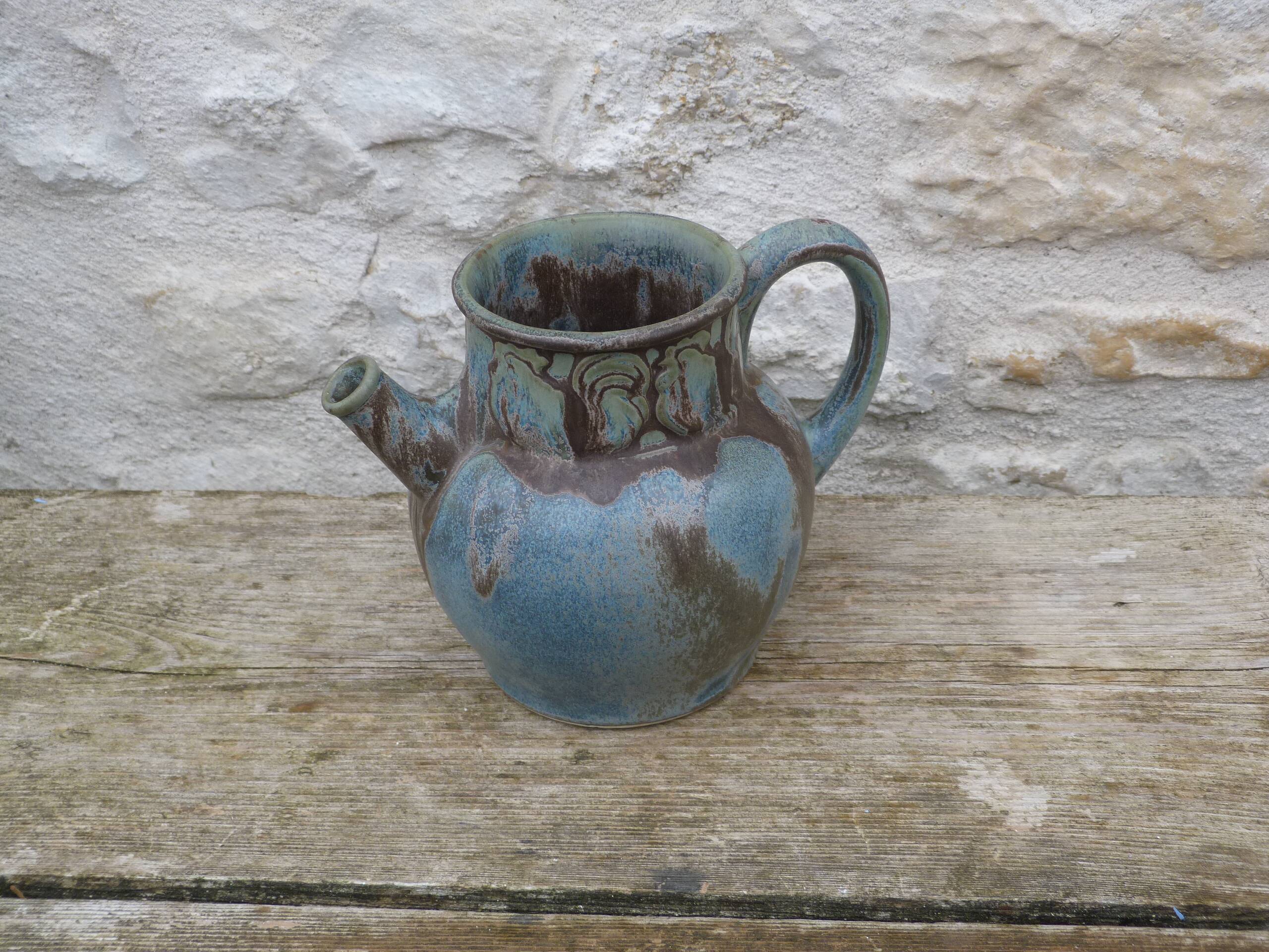 Art Nouveau stoneware pitcher signed Denbac