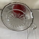 Pichet En Verre Clair Nervuré Couvercle Rouge Métal