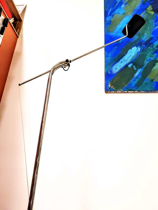 Lampadaire chromé à contre-poids années 70