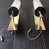 Pair of brass and glass wall lamps tube / vintage 60s-70s