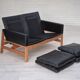 1960s, Danish 2-seater sofa in original condition, furniture leather, solid oak wood.