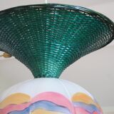 Suspension osier/rotin & verre vintage