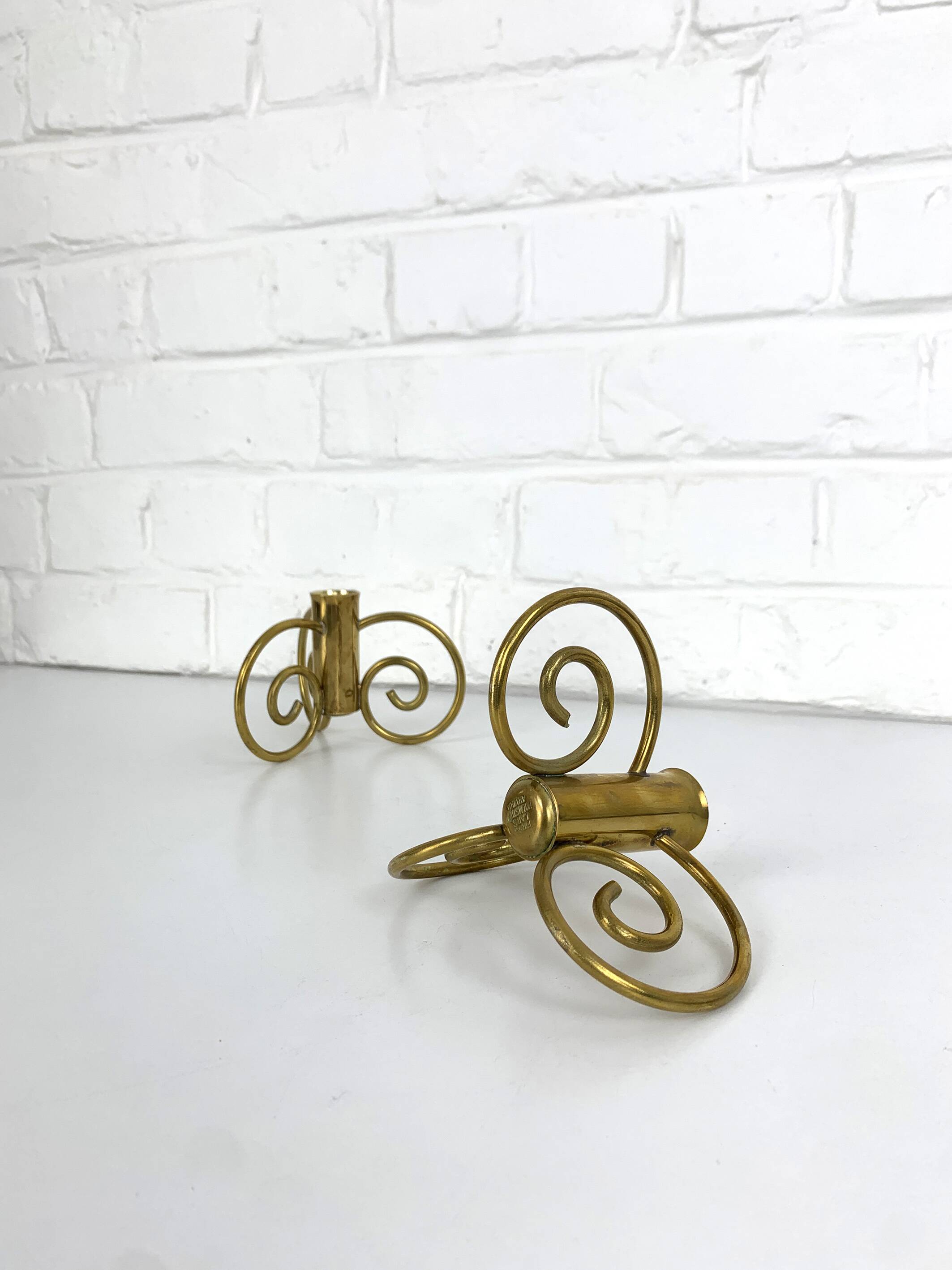 Pair of brass candlesticks, Lars Holmström for Svenskt Tenn, Sweden, 1950