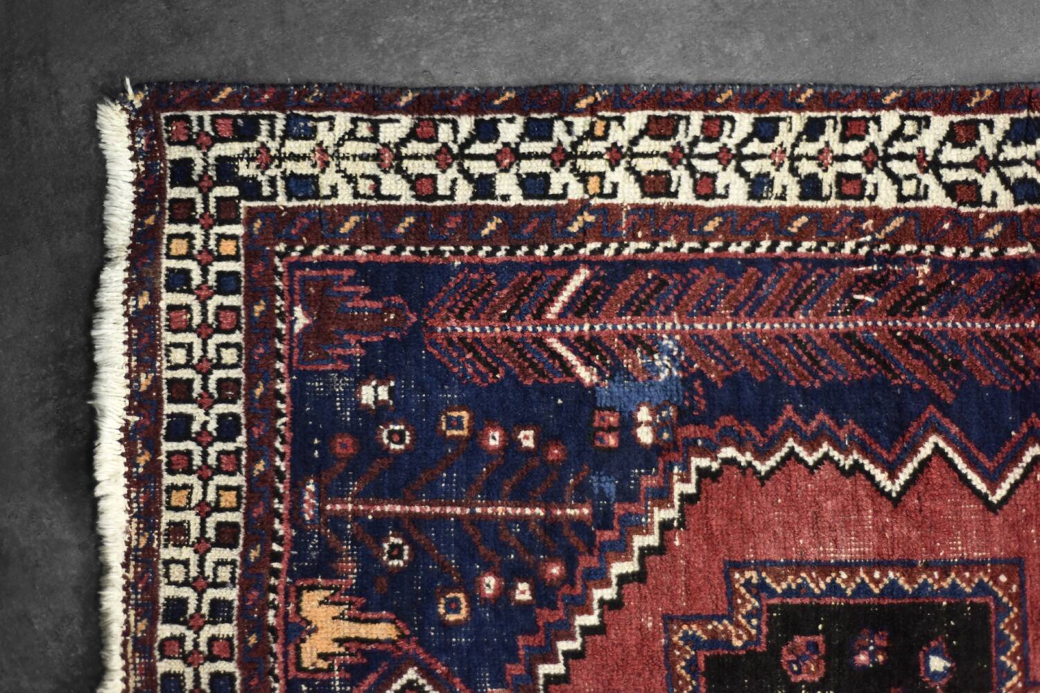 Handwoven Afshar oriental rug, Middle East, 1950s