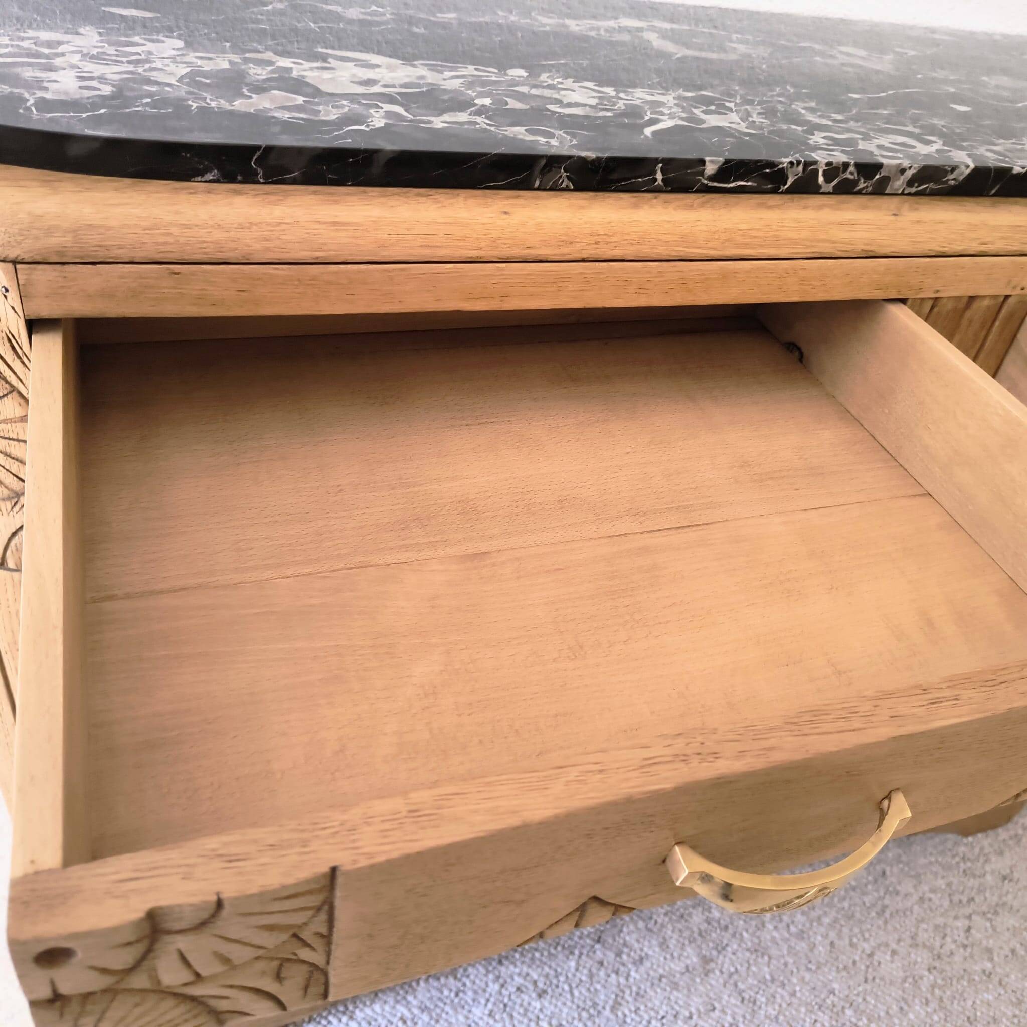Art Deco Sideboard - Solid Oak - Black Marble