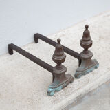 Vintage fireplace channels, cast-cast and bronze chenets