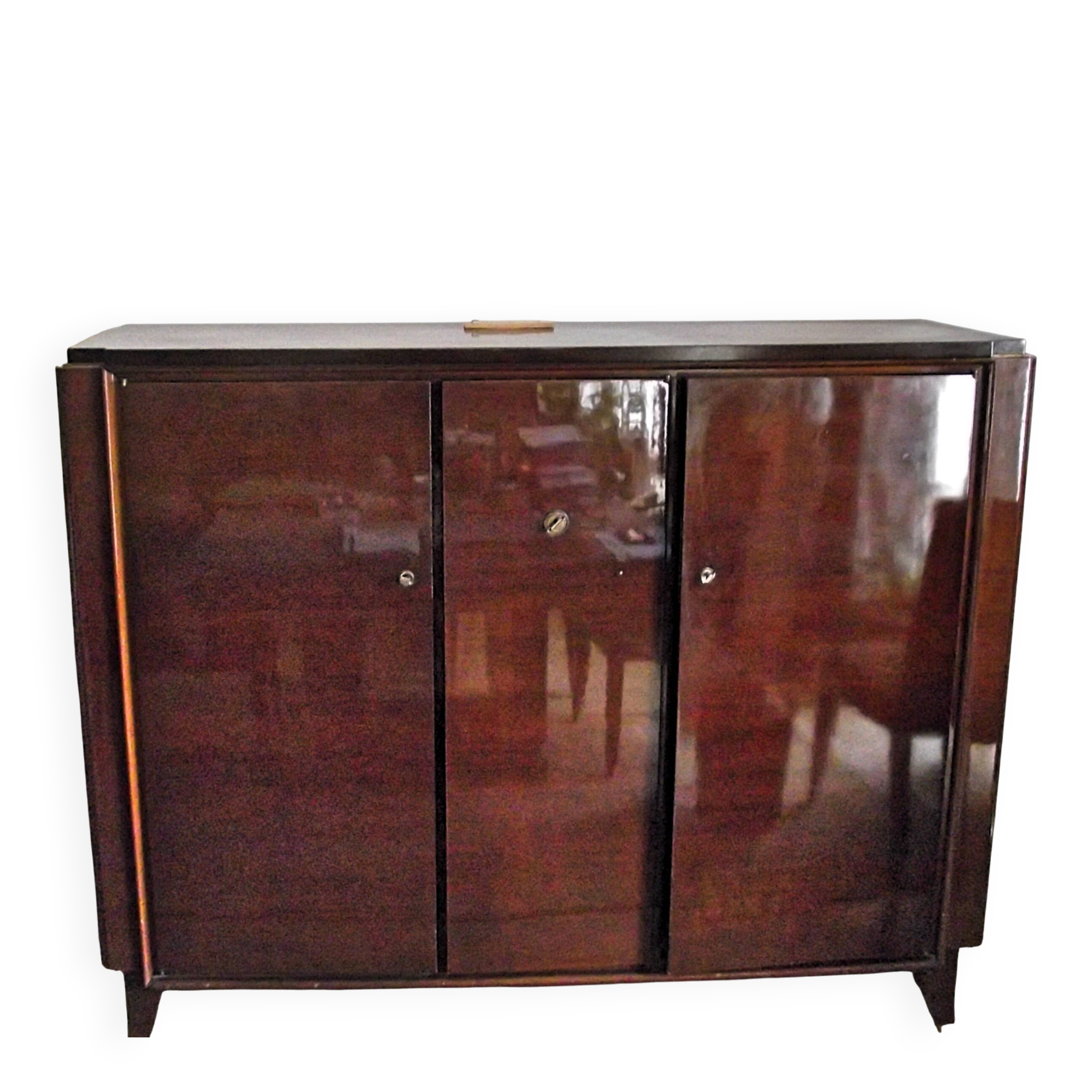 Armoire d'époque Art Deco plaqué palissandre laqué marron foncé