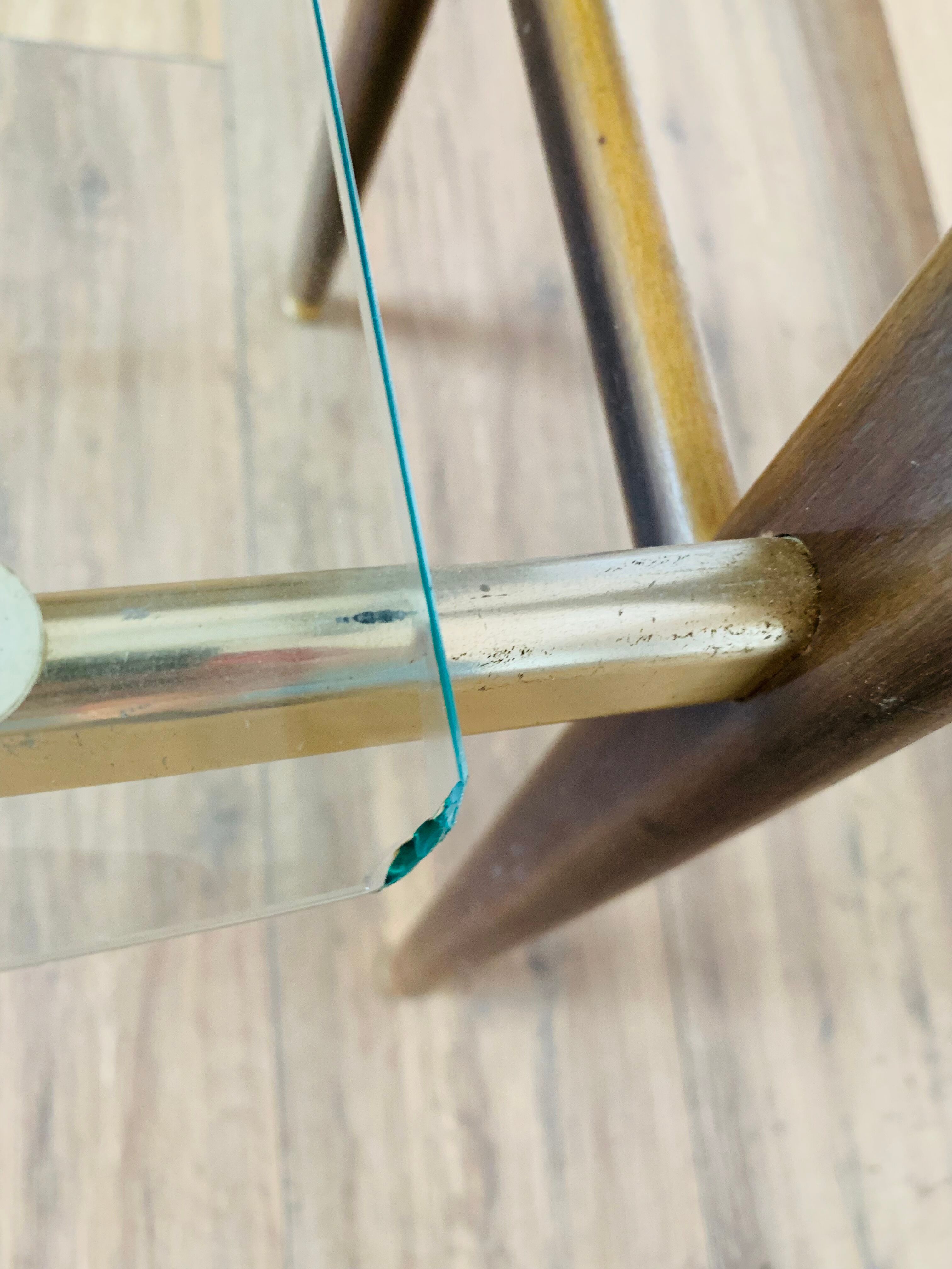 Vintage console in wood, glass and gold metal