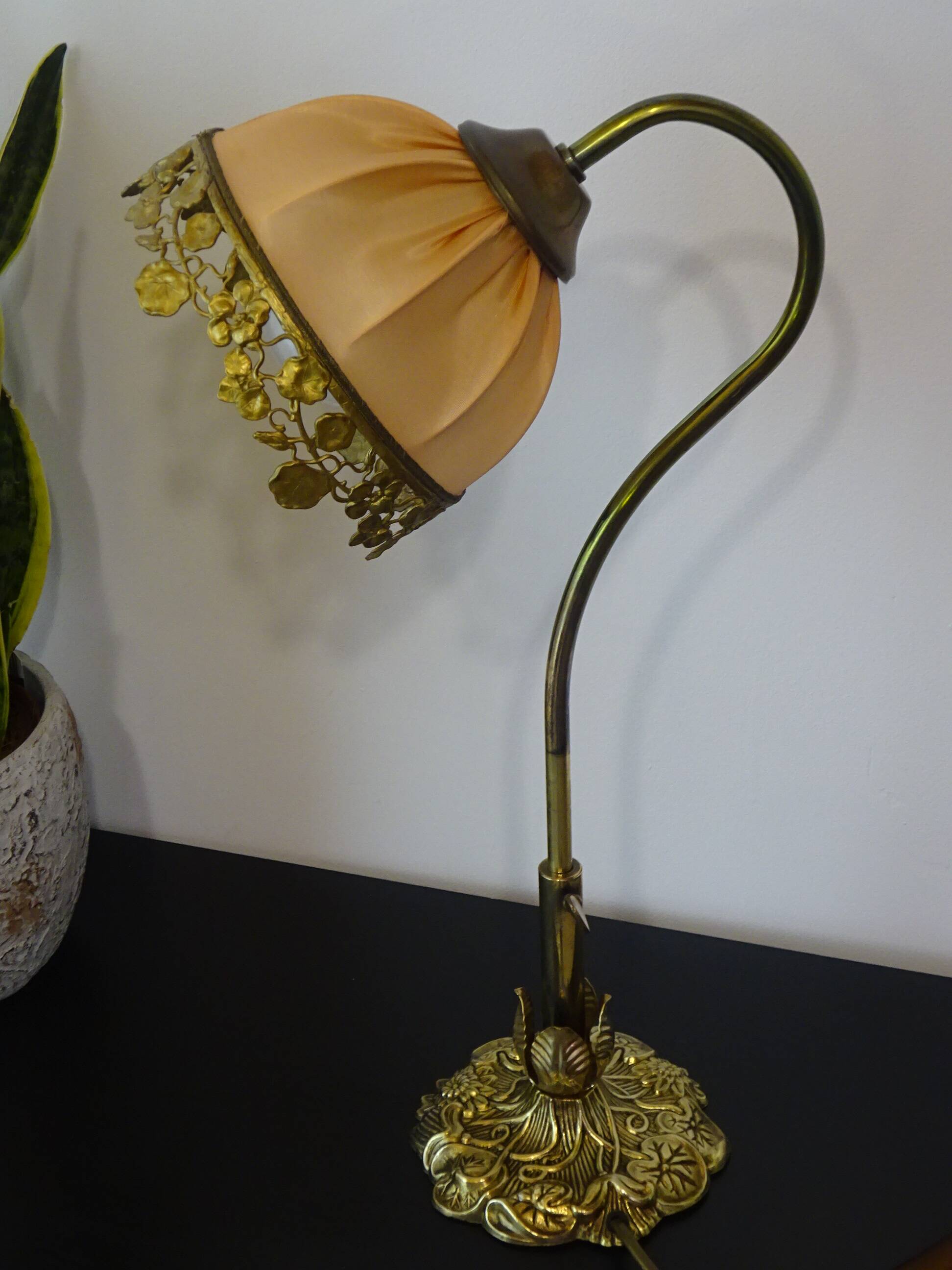 Antique bronze and silk lamp