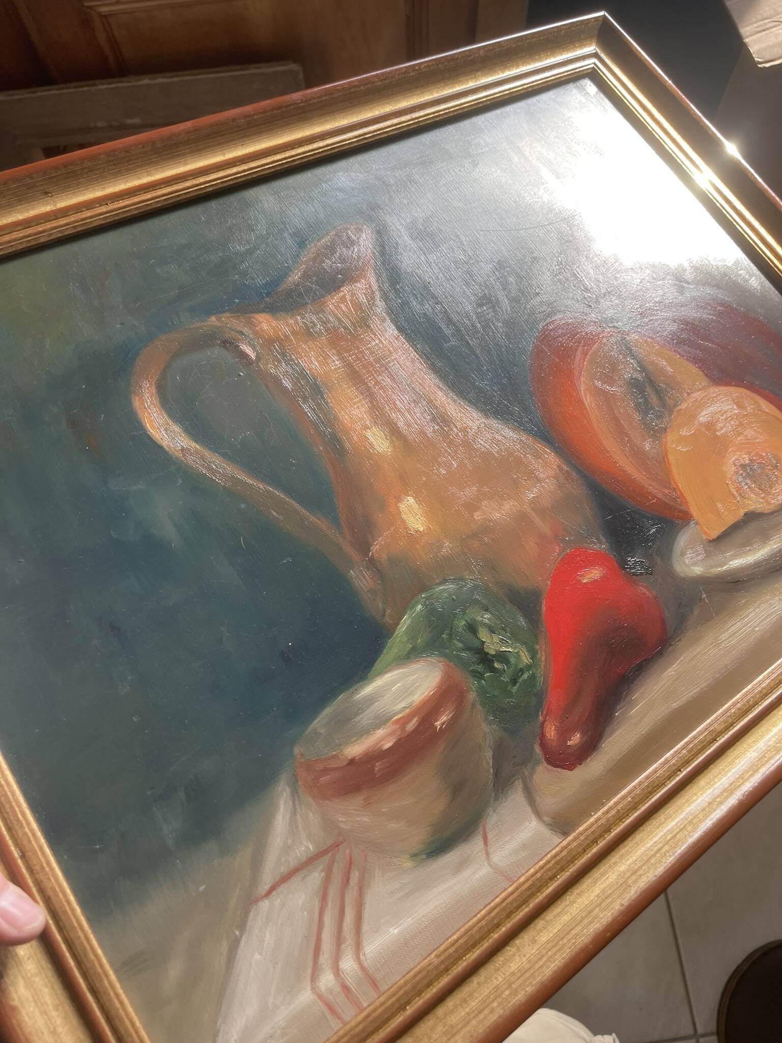 Old Oil Painting Still Life Golden Frame Signed Marcille 1990