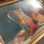 Old Oil Painting Still Life Golden Frame Signed Marcille 1990