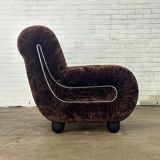 Fauteuil vintage italien en velours marron foncé