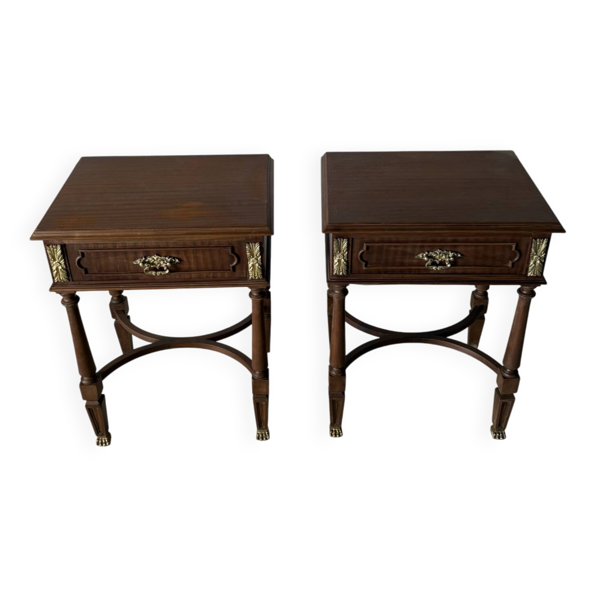 Pair of Louis XVI style bedside tables – gilt bronze details