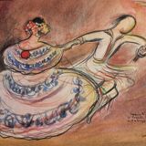 Original pastel signed by Jean Target, Mexican folk dance, 30x40 cm
