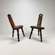 Ensemble de 2 tabourets de trépied en chêne brutaliste du milieu du siècle, années 1960