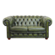 English Chesterfield 2-seater sofa in green cowhide leather