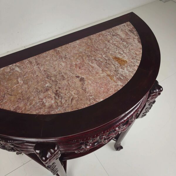 Console, table d'appoint chinoise vintage en bois et marbre