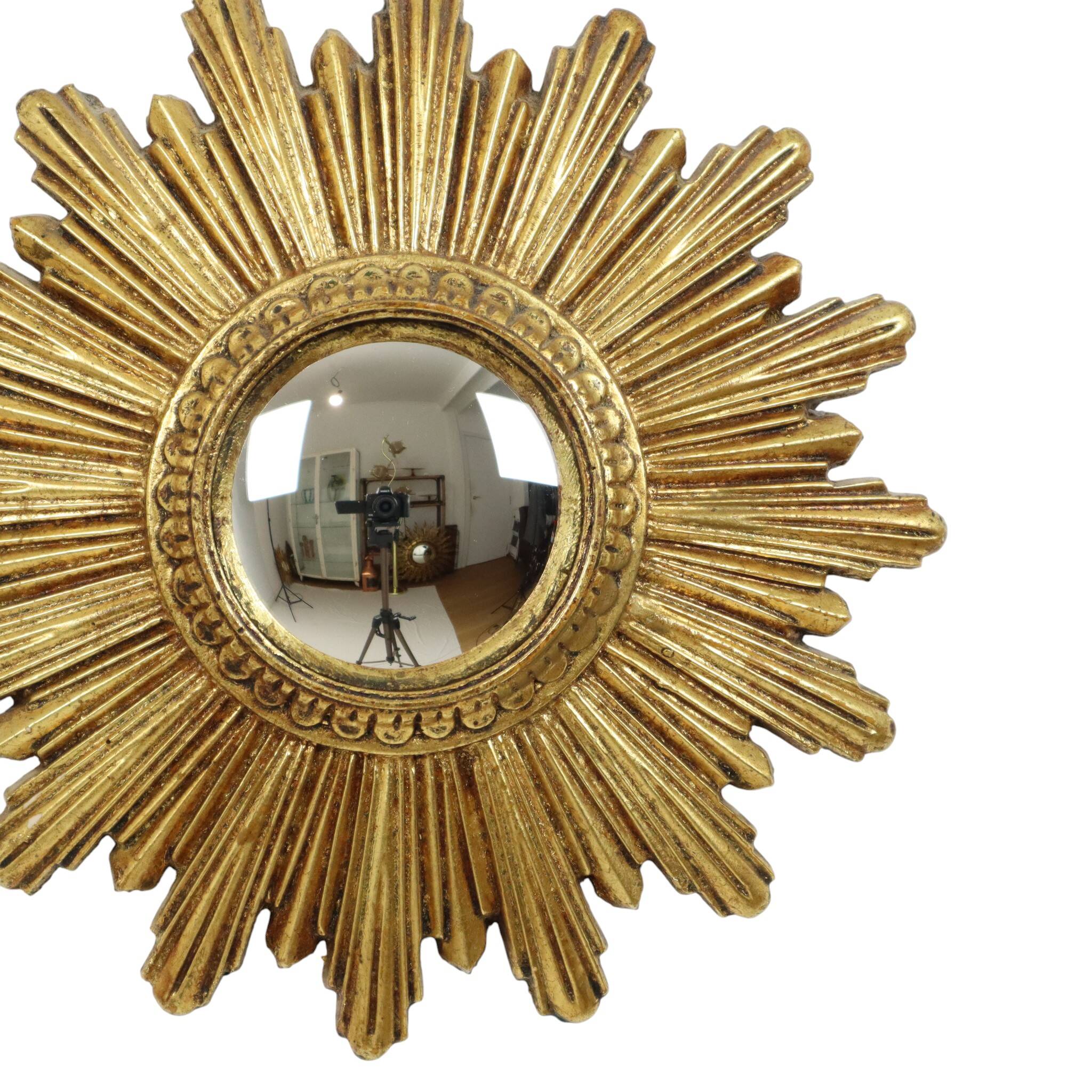 Small Sun Mirror Sunburst Mirror Gold Leaf Convex 24cm