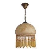 Suspension en verre ambre marbré du milieu du siècle avec frange en verre perlé.