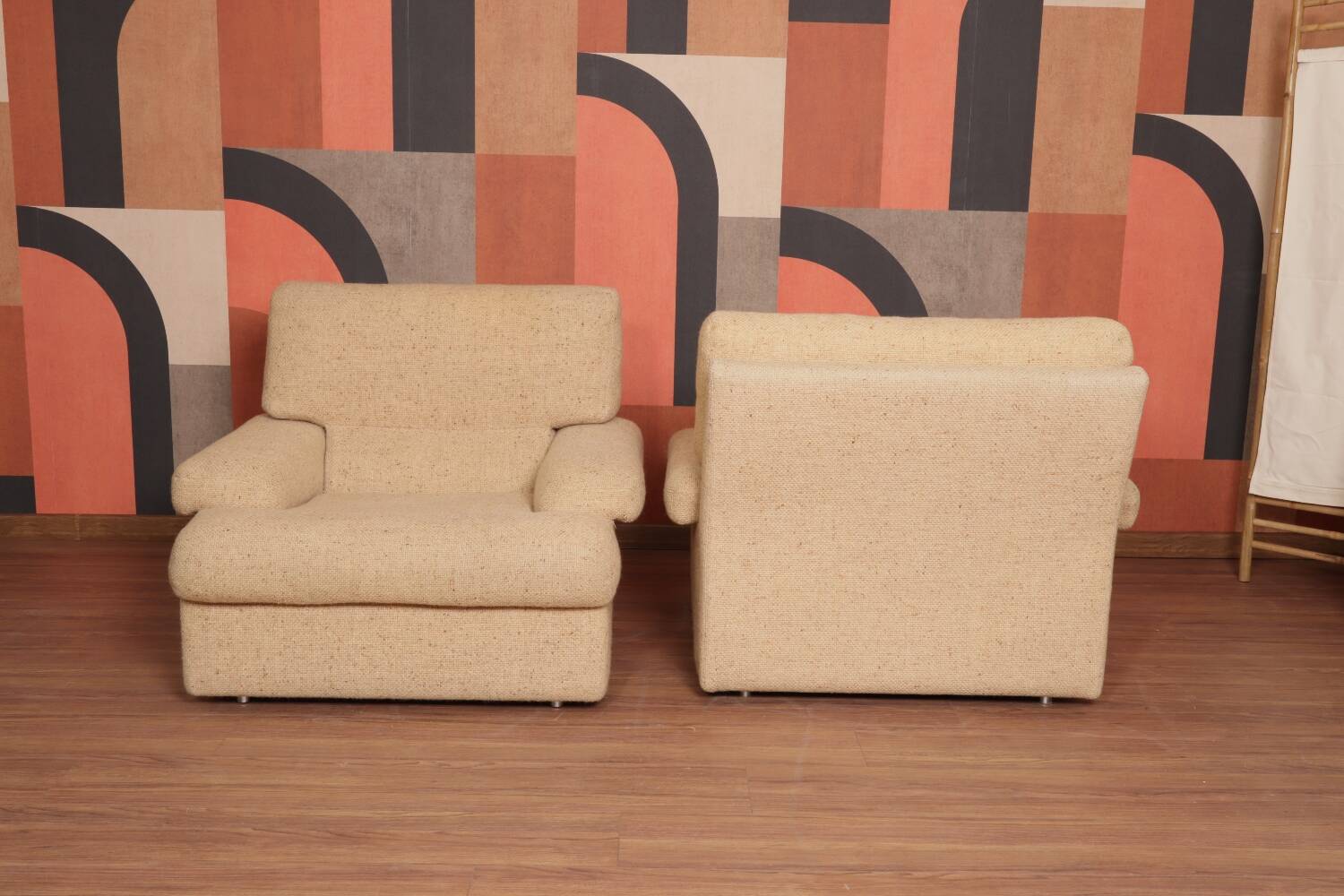 Danish Set of Armchairs Soft Cuschion Comfortable Wool Upholstery