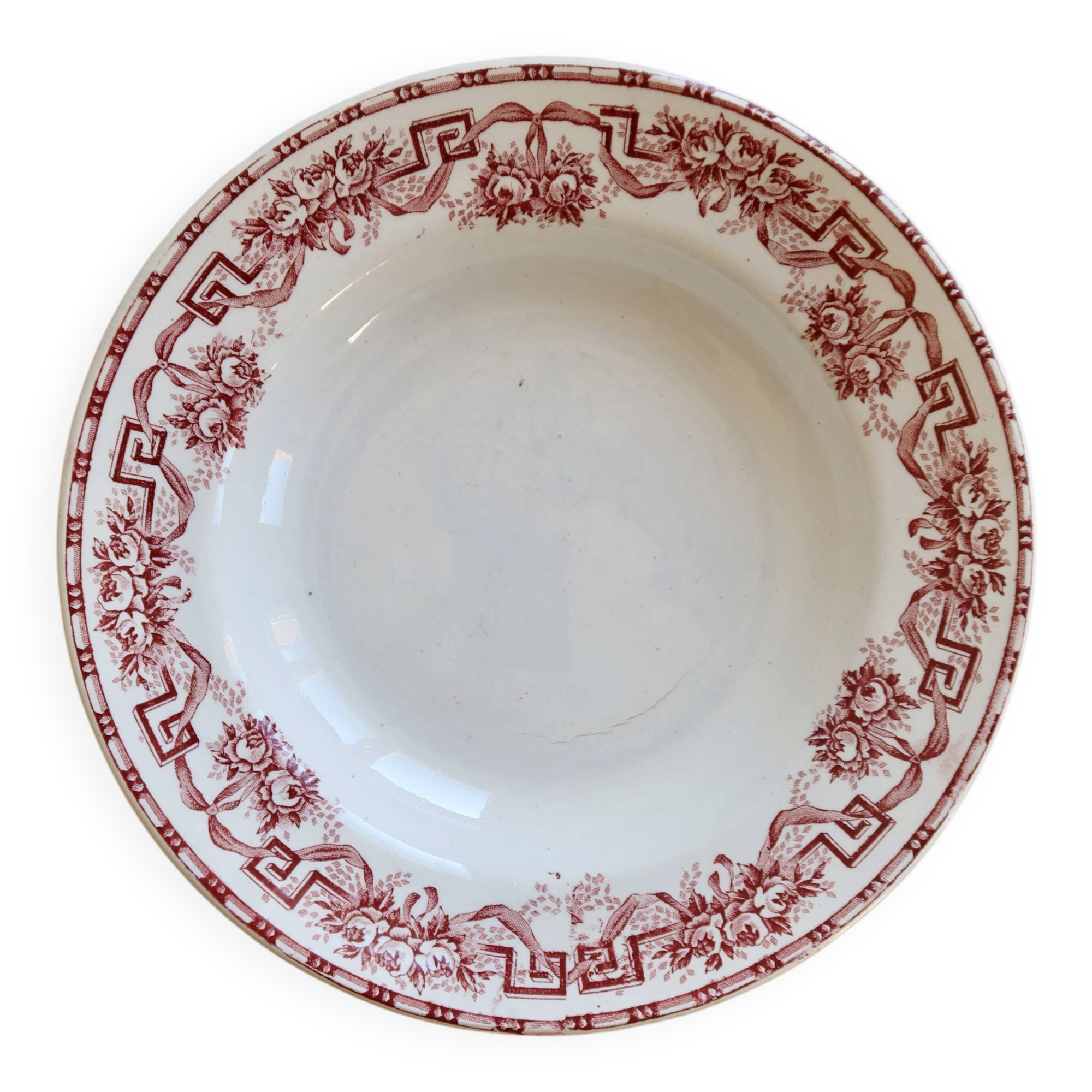 Vintage ironstone deep plate Moulin des Loups Athens model red