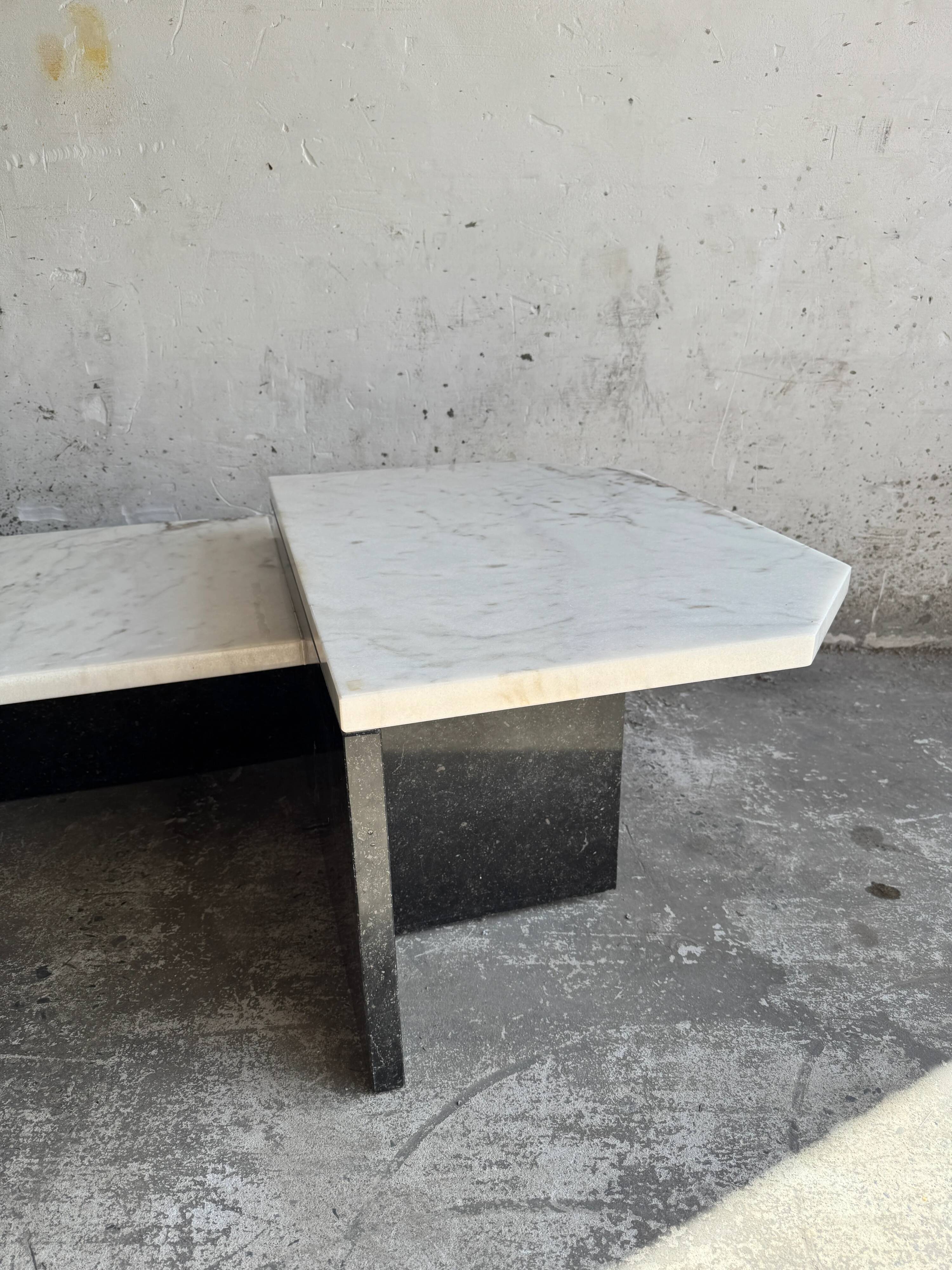 Postmodern white marble and black granite coffee table — sculptural asymmetrical design