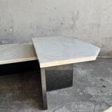 Postmodern white marble and black granite coffee table — sculptural asymmetrical design