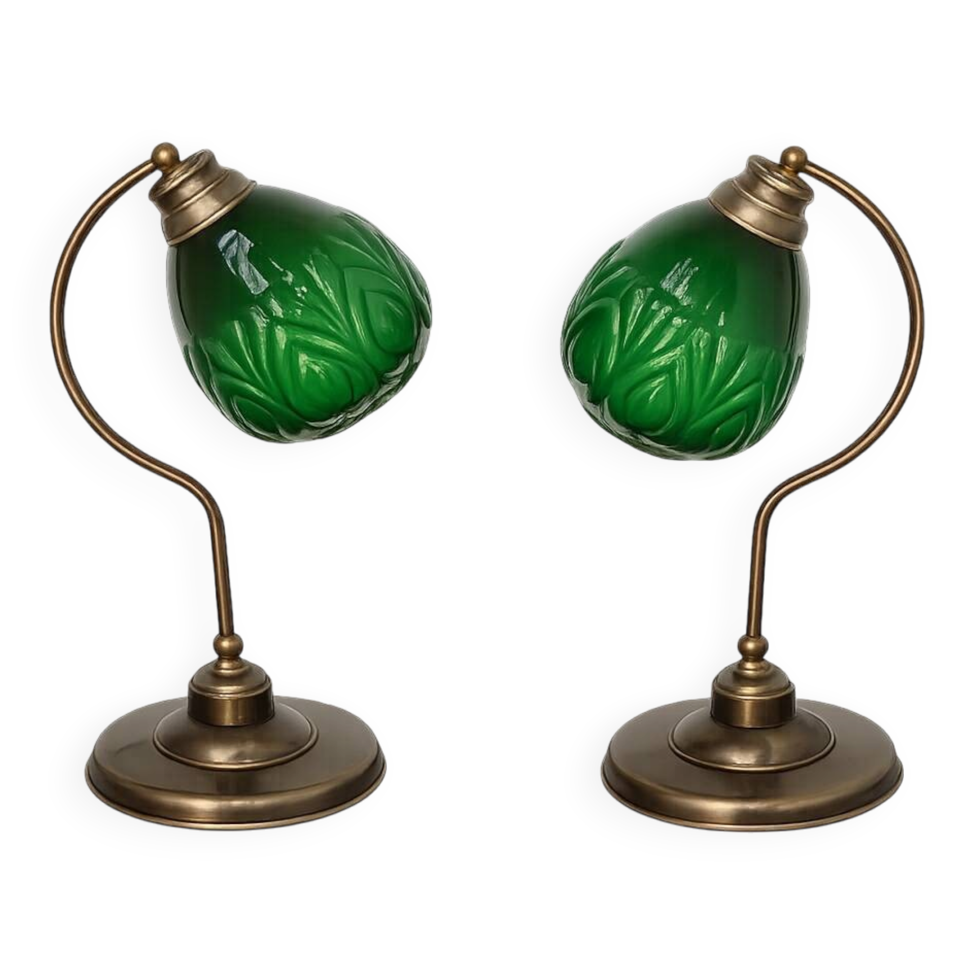 A pair of modern 1980s table lamps, brass and glass, E27, height 48 cm