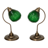 A pair of modern 1980s table lamps, brass and glass, E27, height 48 cm