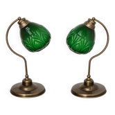 paire de lampes de table modernes des années 1980, en laiton et en verre, E27, hauteur 48 cm.