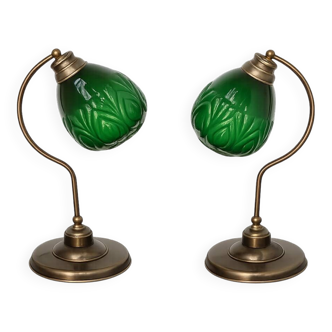 A pair of modern 1980s table lamps, brass and glass, E27, height 48 cm
