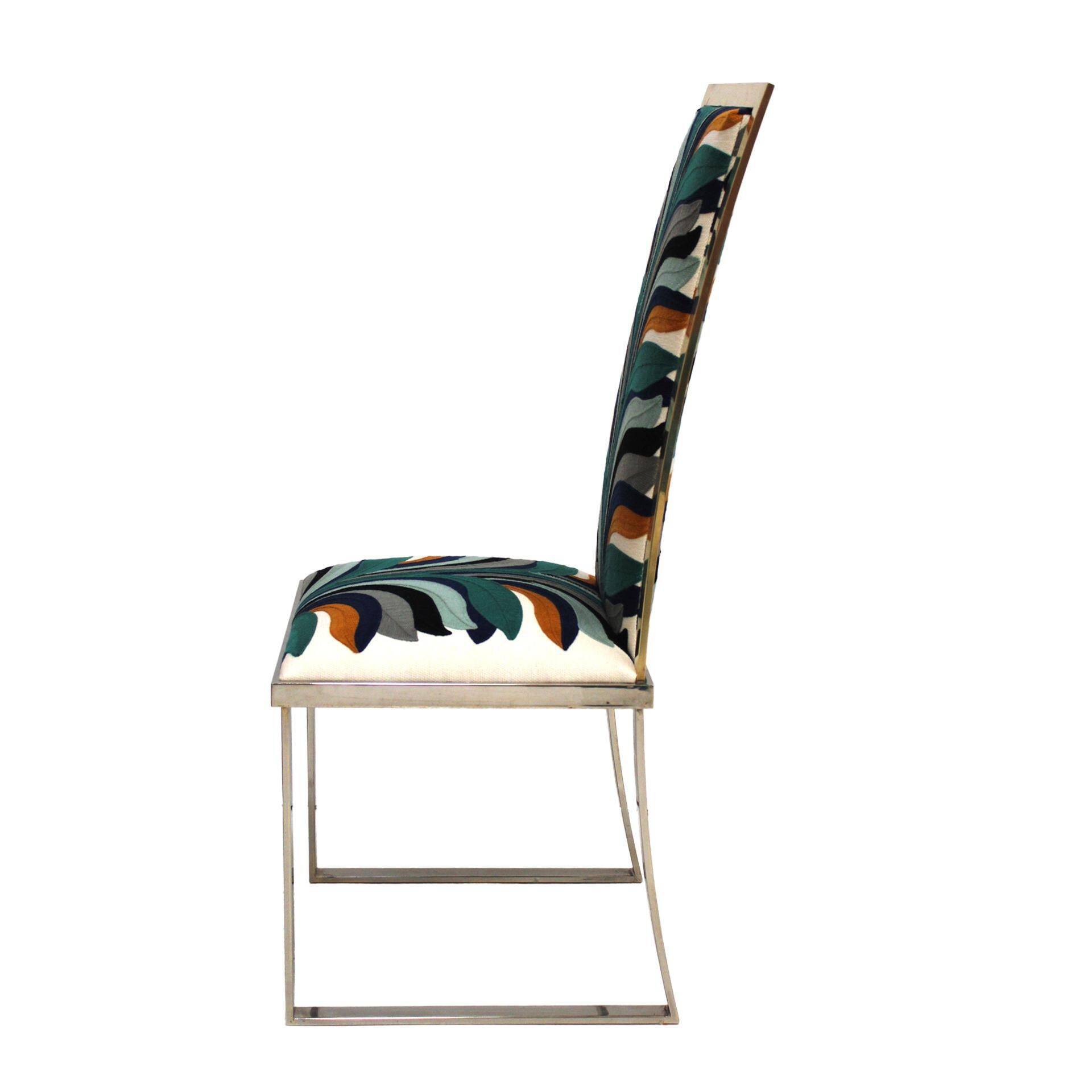 Mid-Century Michel Mangematin Brass and Steel French 1970s Eight Dining Chairs