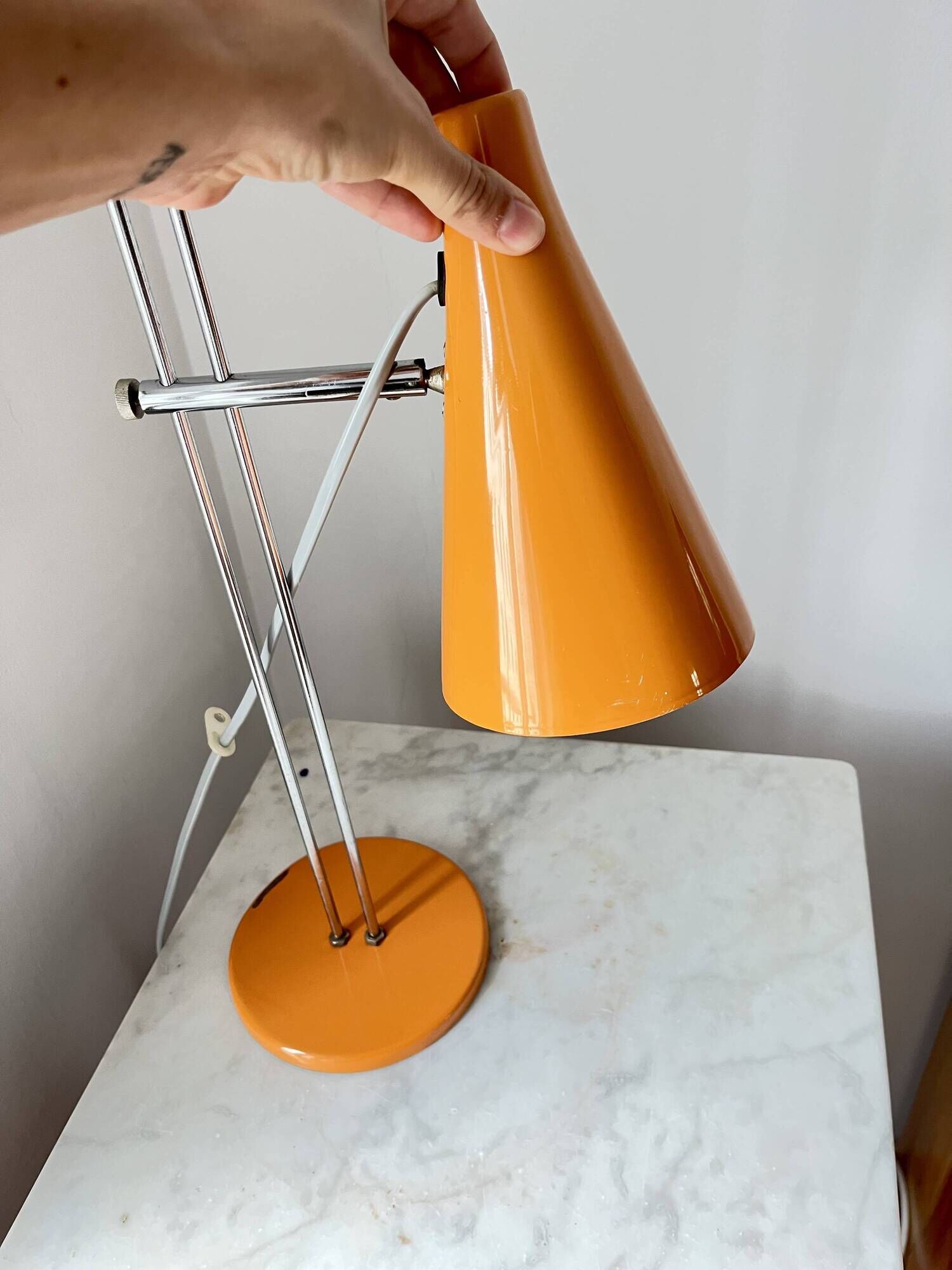 Vintage Mid-Century Table Lamp by Josef Hůrka for Lidokov | Orange & Chrome