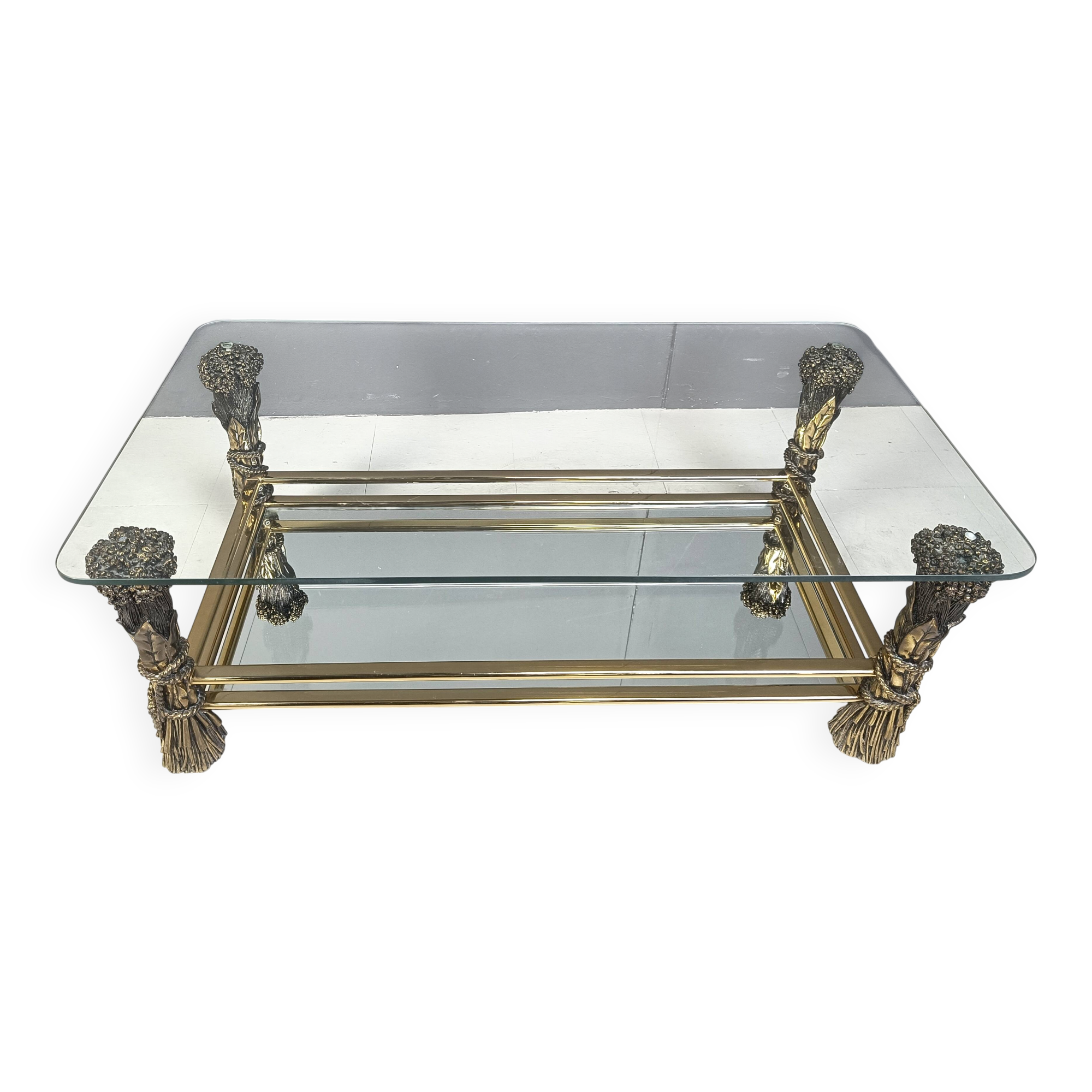 Vintage brass flower coffee table, 1970s